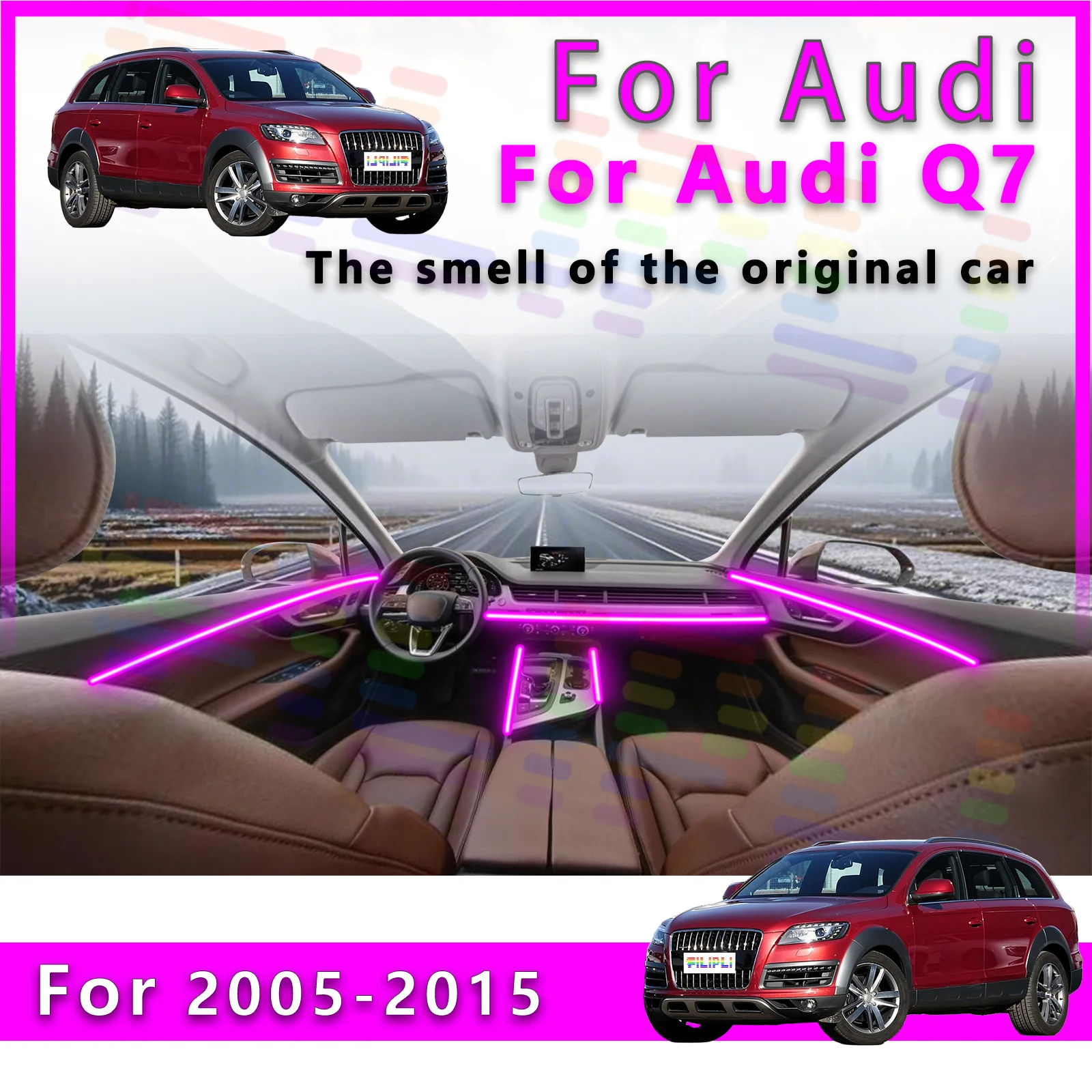 

FILIPLI For Audi Q7 1 Interior Hidden LED Atmosphere Light Strip Multiple Modes 64Color for Better Driving Enjoyment