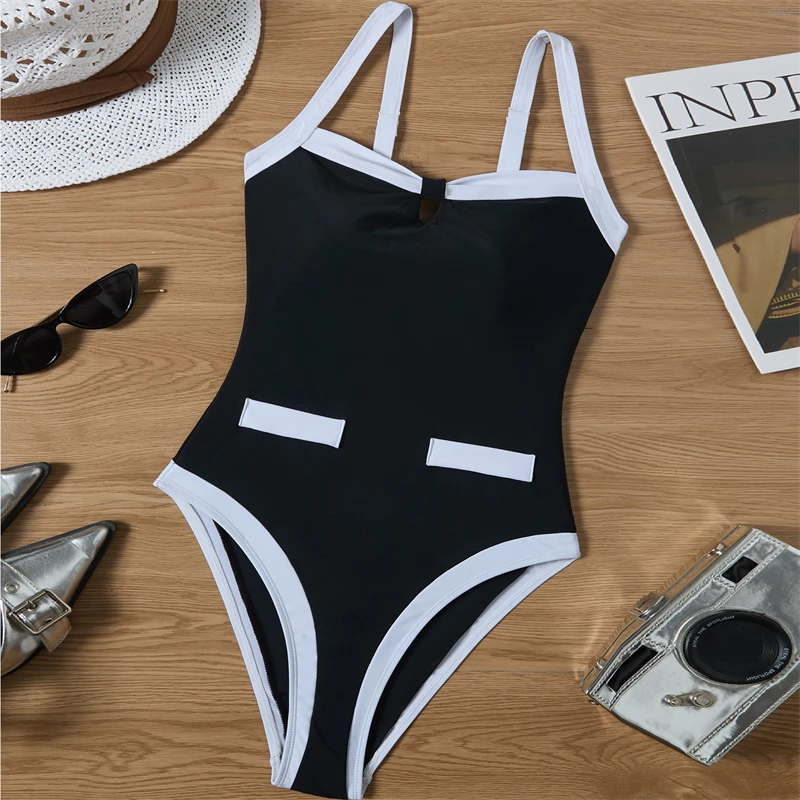 

2026 Women's One-Piece Swimsuit Patchwork Swimwear New Trend Push Up Slimming Bathing Suit Sexy Beachwear