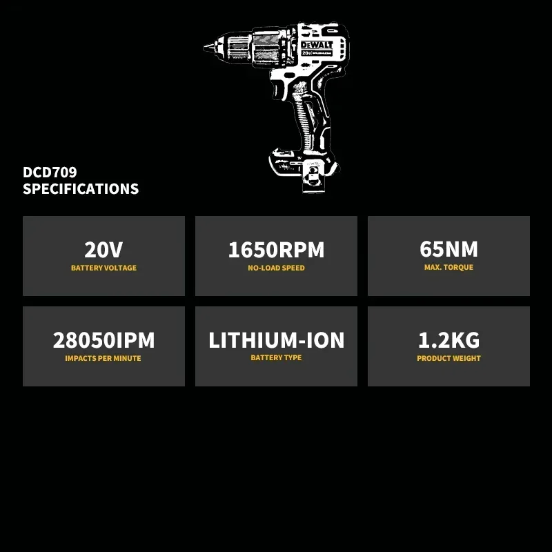 DEWALT DCD709 20V Brushless Cordless Compact Hammer Drill Driver Kit 1650RPM 65NM Lithium Dewalt DCD709B Power Tools Bare Tool