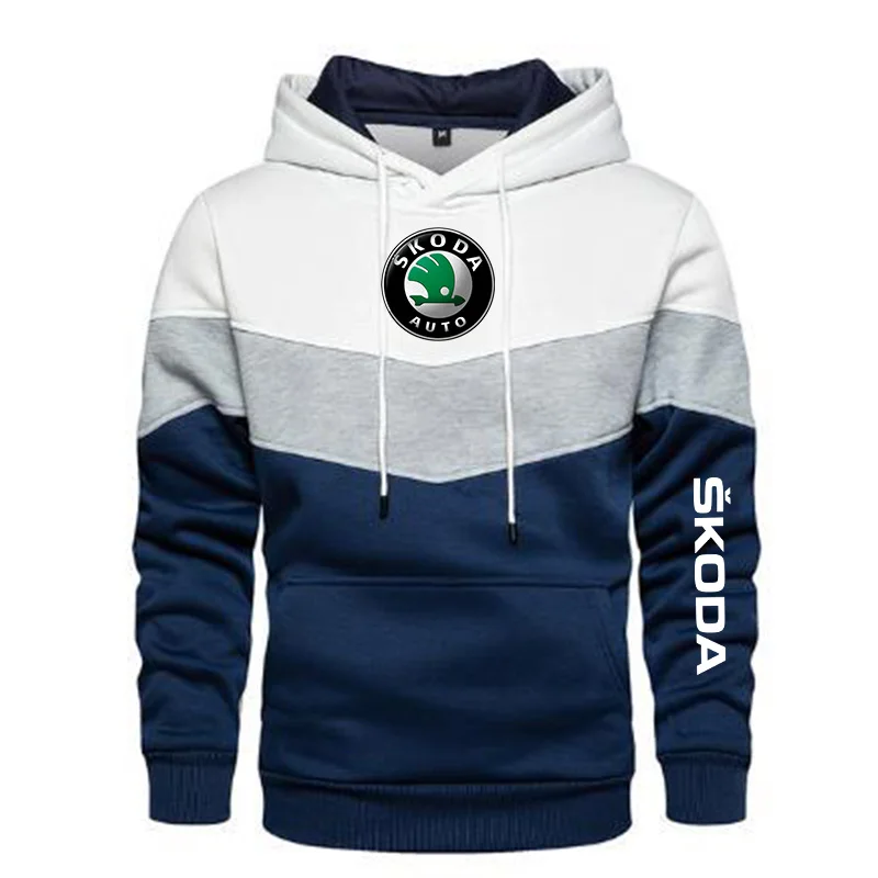 Nuova primavera autunno uomo Skoda Logo Patchwork colore Pullover manica lunga felpa con cappuccio in cotone moda felpa con cappuccio