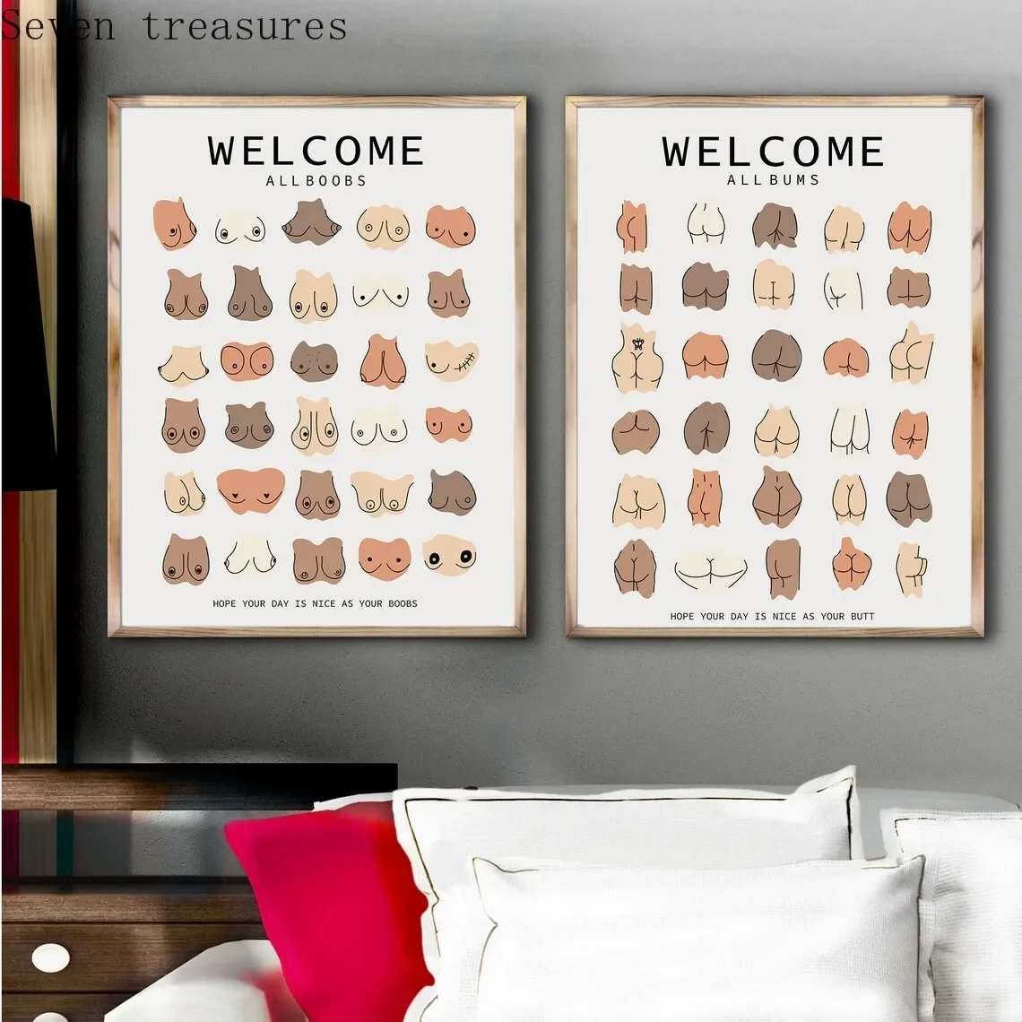 

Sexy Butts Collage Bathroom Sign, Funny Canvas Prints, Poster, Cute Art for Men, Wall Picture, Toilet Decor, Painting, New