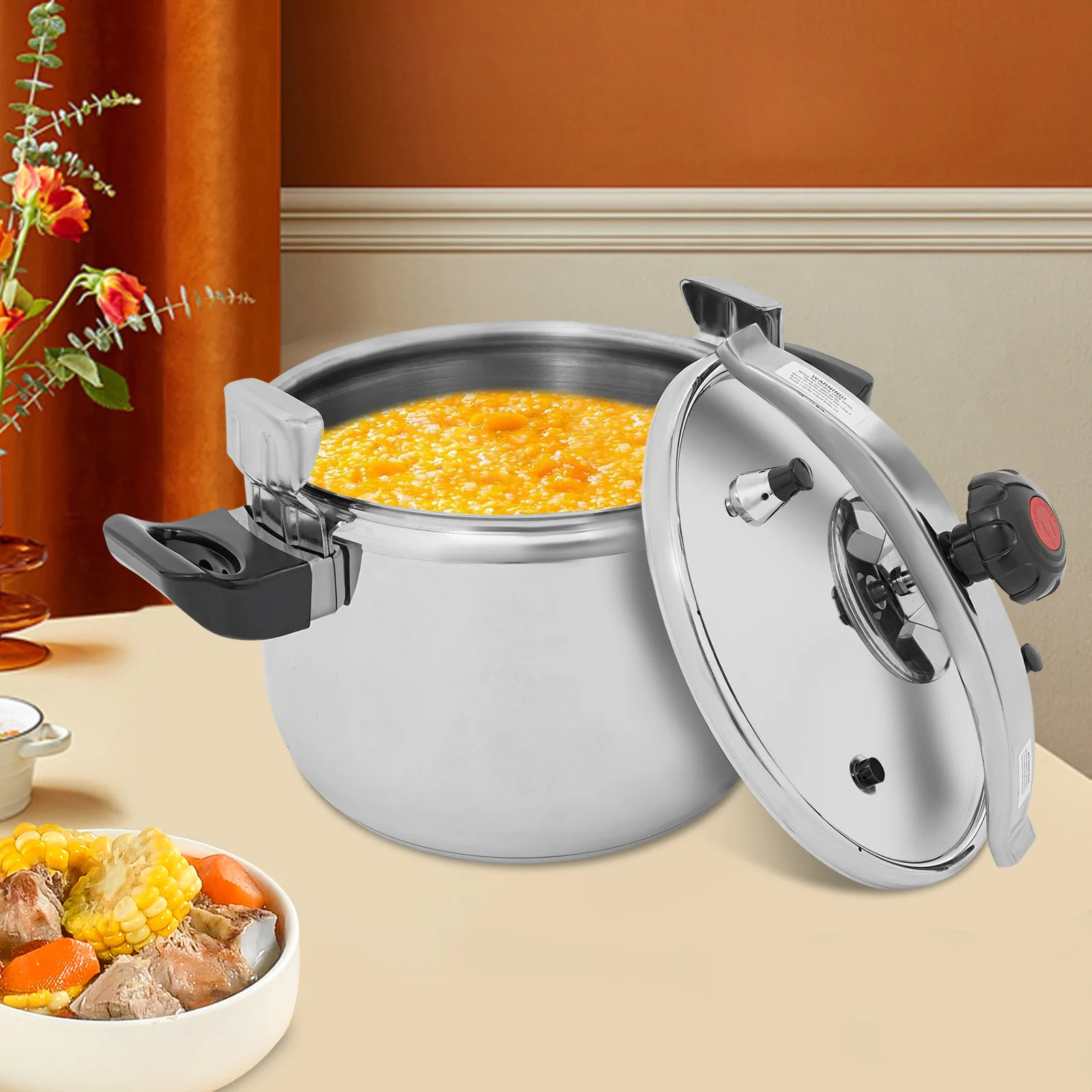 طنجرة ضغط من الفولاذ المقاوم للصدأ 201 سعة 26 لتر/27.47 كيو تي، 3 طبقات من التصميم السفلي المركب وعاء طبخ الضغط 60 كيلو باسكال