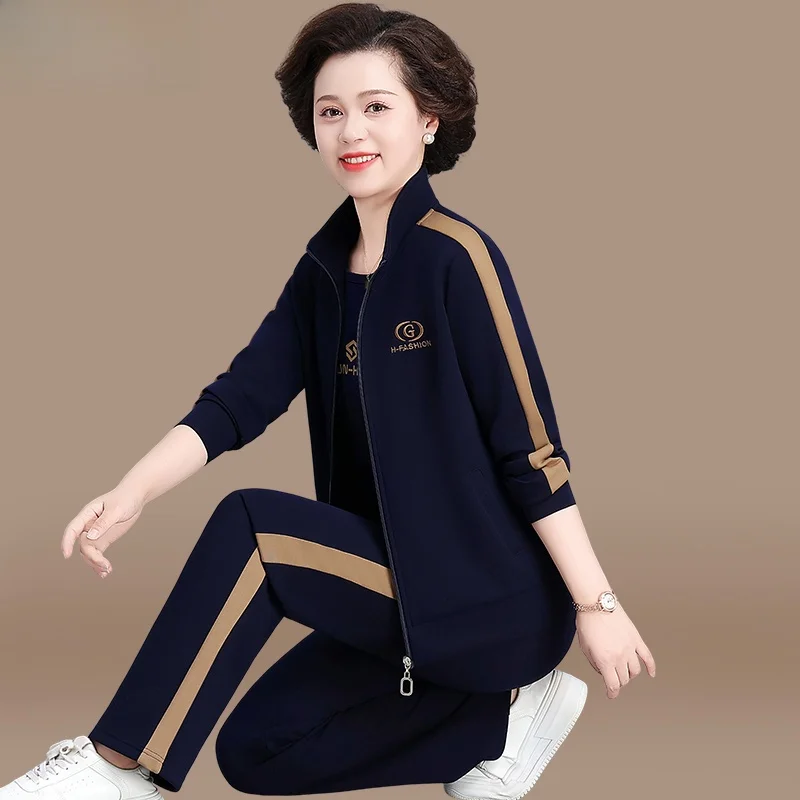 

Faionable Sportswear Tee-Piece Set for Women 2024 Autumn Collection Casual Sli Top Middle-Aged Spring Autumn Outerwear