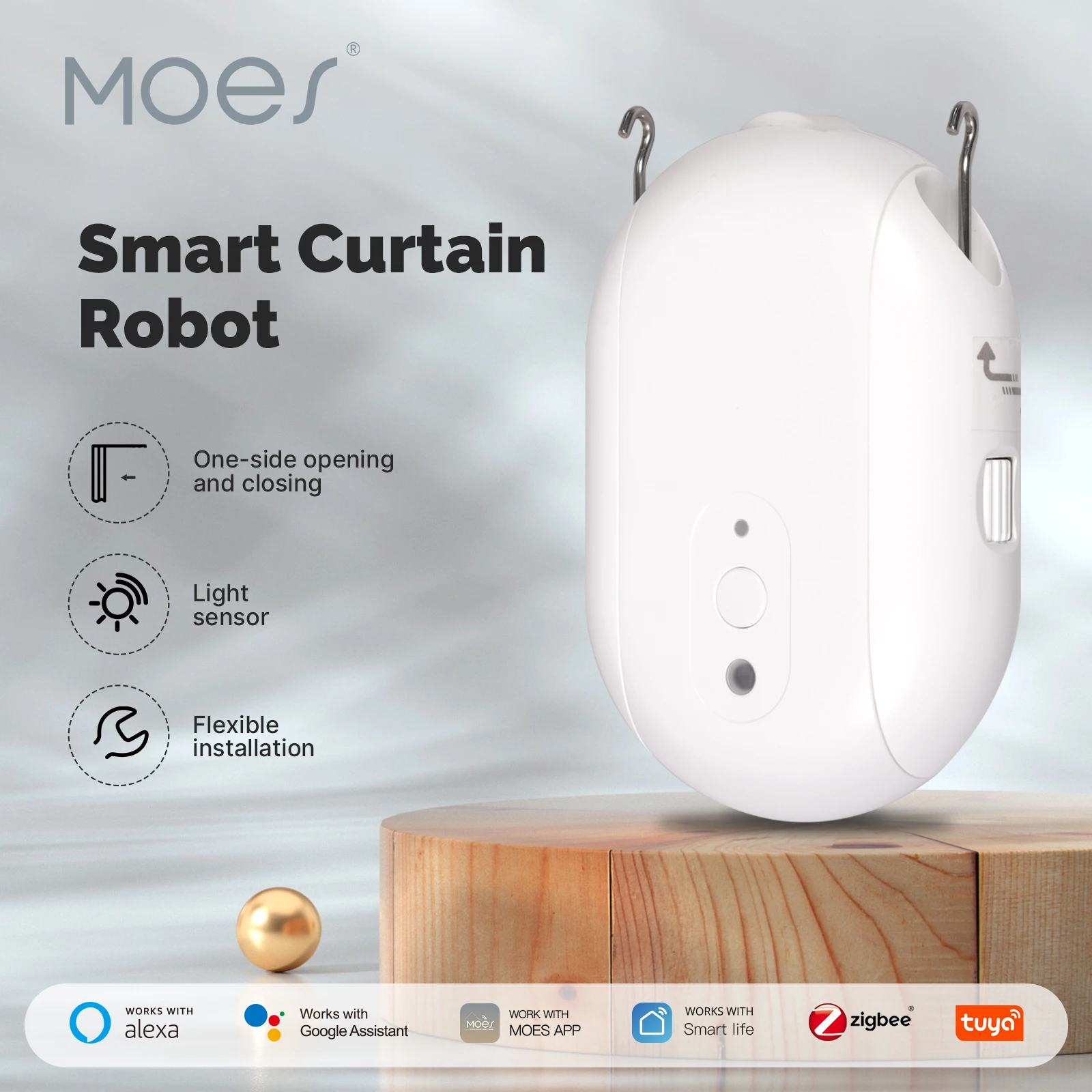 

MOES Tuya ZigBee Smart Electric Curtain Robot Timing Auto Opener Closer Light Sensor App Remote Control Support Alexa GoogleHome