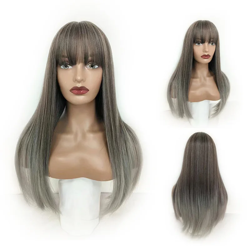 

New ladies wig Korean fashion realistic hair gradual change long straight wig chemical fiber