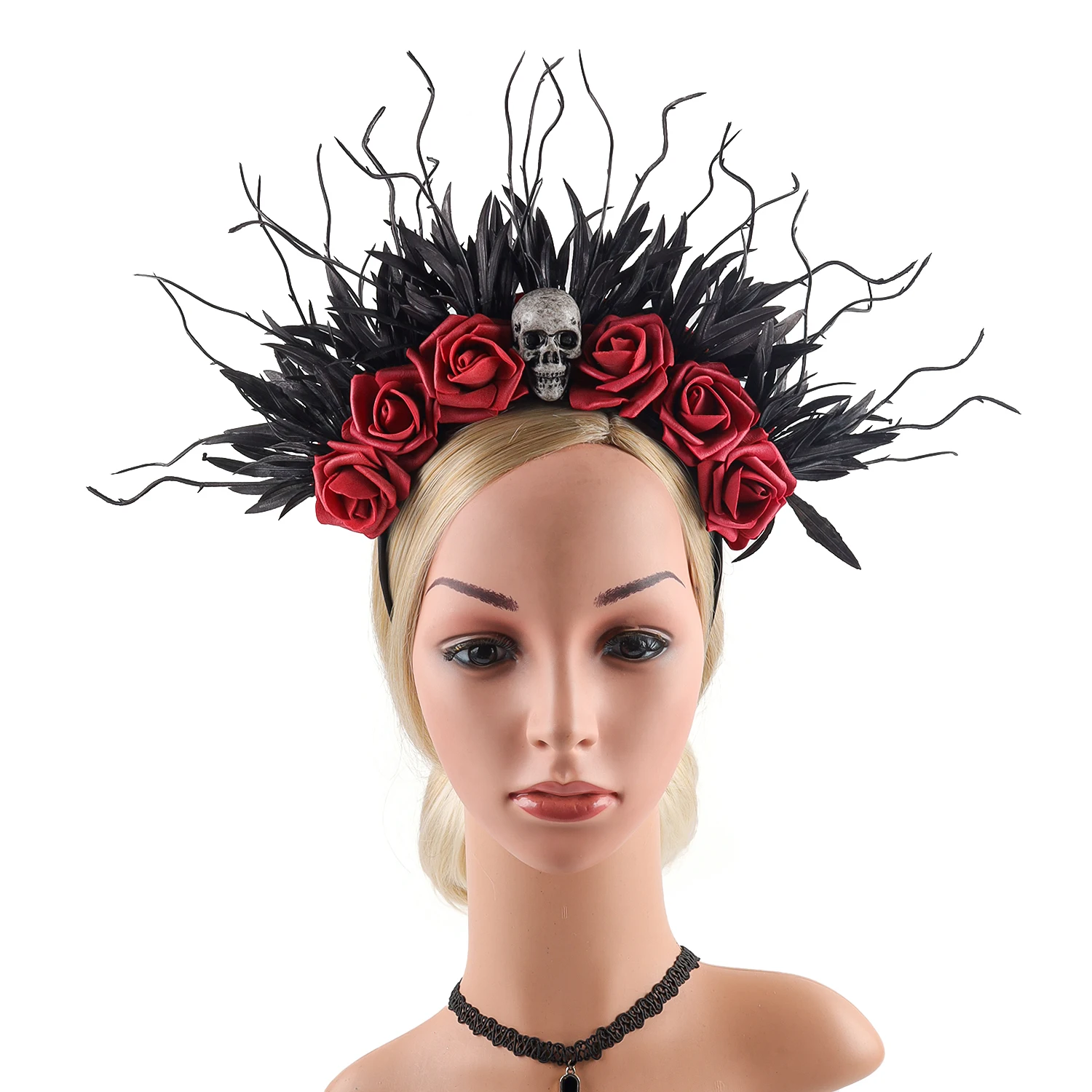 Accessorio per capelli con copricapo con teschio gotico per spettacoli di festival in maschera di Halloween Dettaglio costume di vendita caldo