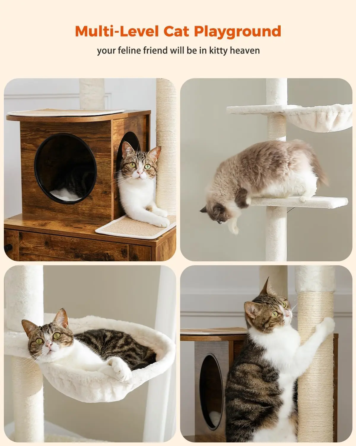 Factory Price Rustic Wood Condo Adjustable Height House Scratching Posts Perch Tower Cat Tree with Litter Box Enclosure