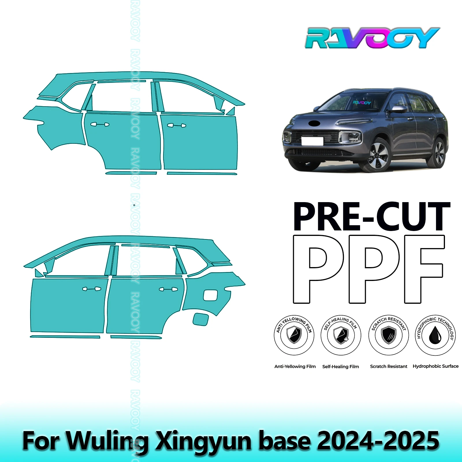 

For Wuling Xingyun base 2024-2025 8.5mil Clear Matte Pre-Cut PPF Door & A/B Pillar Kit TPU Paint Protection Film Set