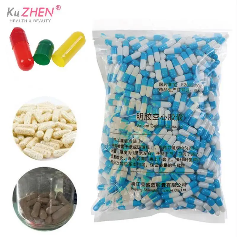 1000PCS Standard Size 00#1 Colorful Empty Capsules Empty Gelatin Clear Capsules Hollow Hard Gelatin Transparent Joined Capsules