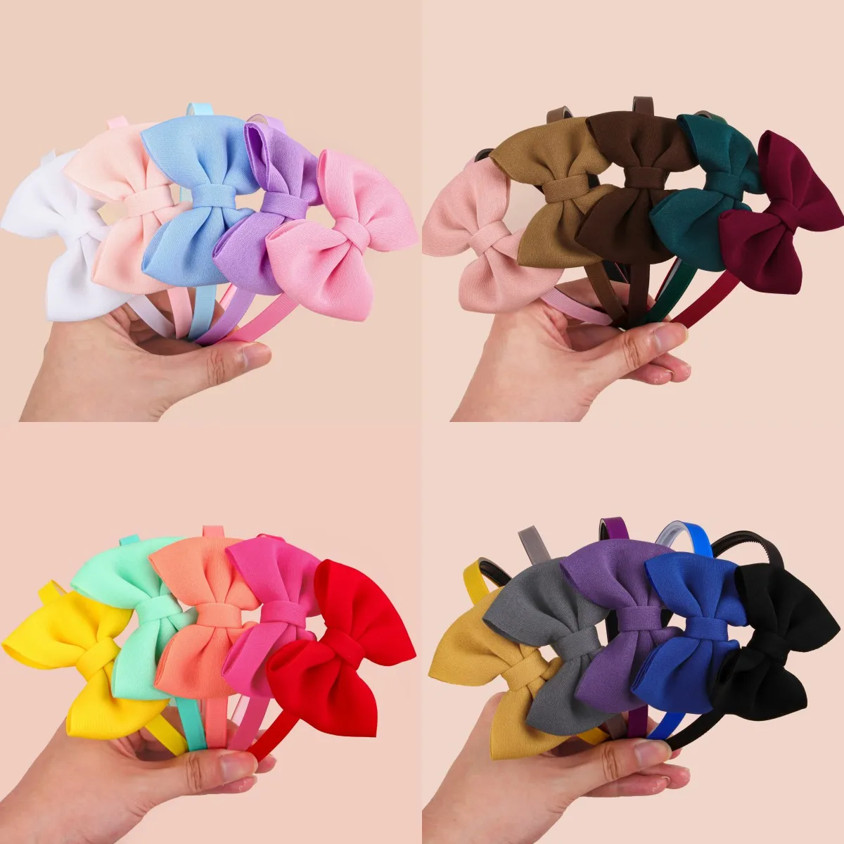 5pcs Fabric Hair Bows Headbands for Girls Plastic Teeth Hairbands 3inch Hair Bows with Headband Children Kids Hair Accessories