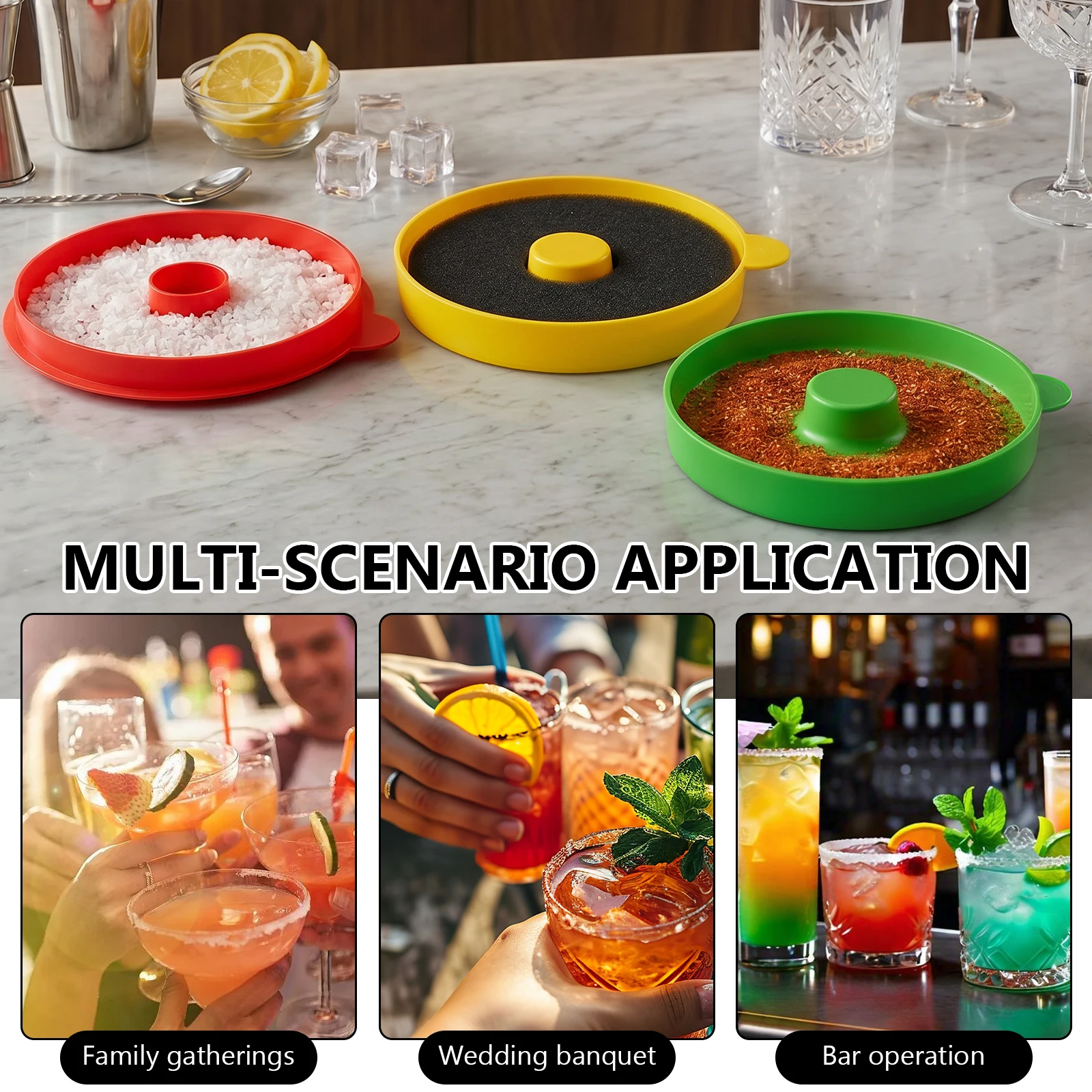Margarita Salt Rimmer Set With Sponge 3-Tier Food Grade Tray Cocktail Margarita Salt Rim Dish For Home Party Holiday BBQ view 6