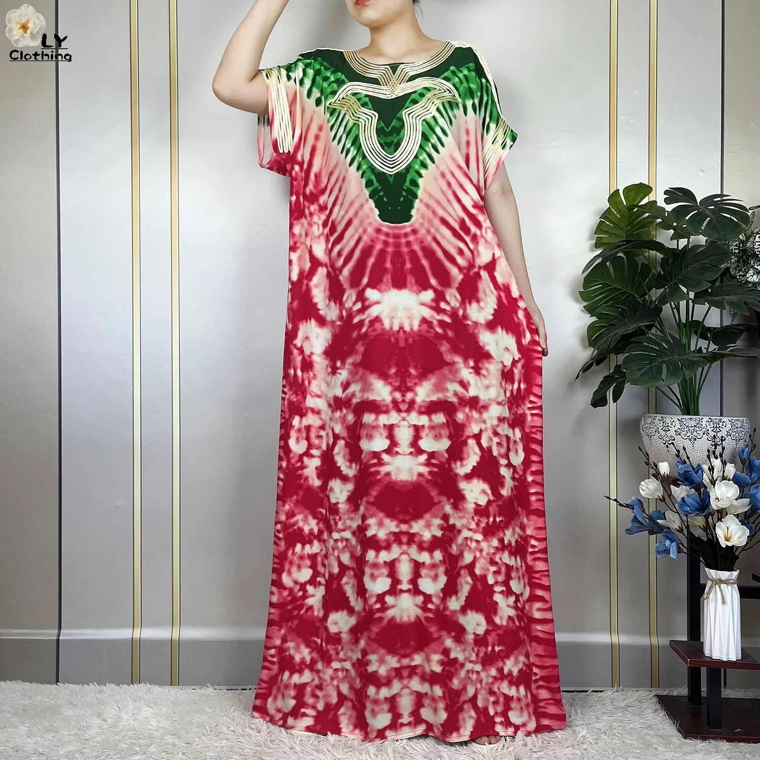 2023 New Muslim Summer Femme Short Sleeve Dress Loose Cotton Printing Floral Boubou Maxi Islam Women Robe African Abaya Clothes