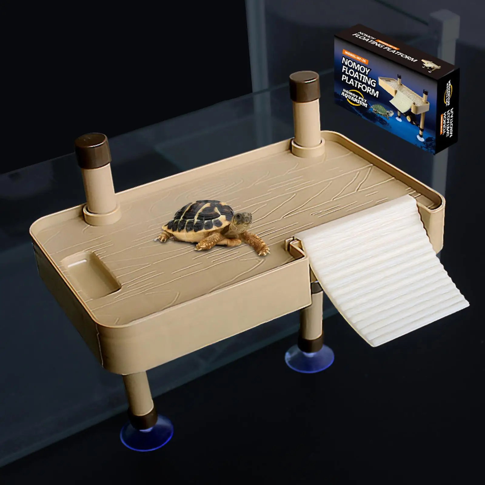 Large Turtle Basking Platform Tortoise Habitat with Suction Cup Ladder Floating Island Terrace for Fish Tank Dock Pet Supplies