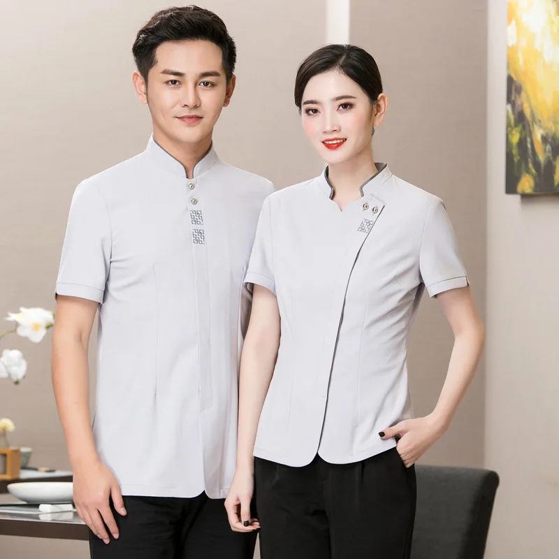 Milk Tea Hot Pot Hotel Waiter Workwear Short Sleeve Western Dining Front Desk Cashier Coffee Shop Stand Collar Summer Dress for