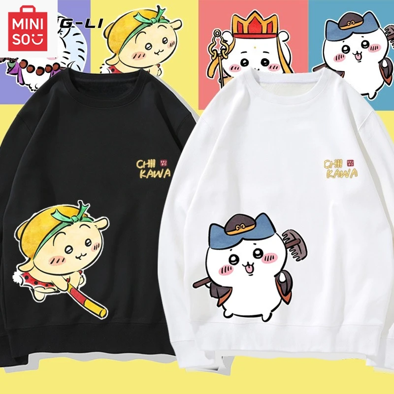 

Толстовка с принтом MINISO Collaboration Chiikawa, свободная, с длинными рукавами, мультяшная, повседневная и милая для девочек и мальчиков