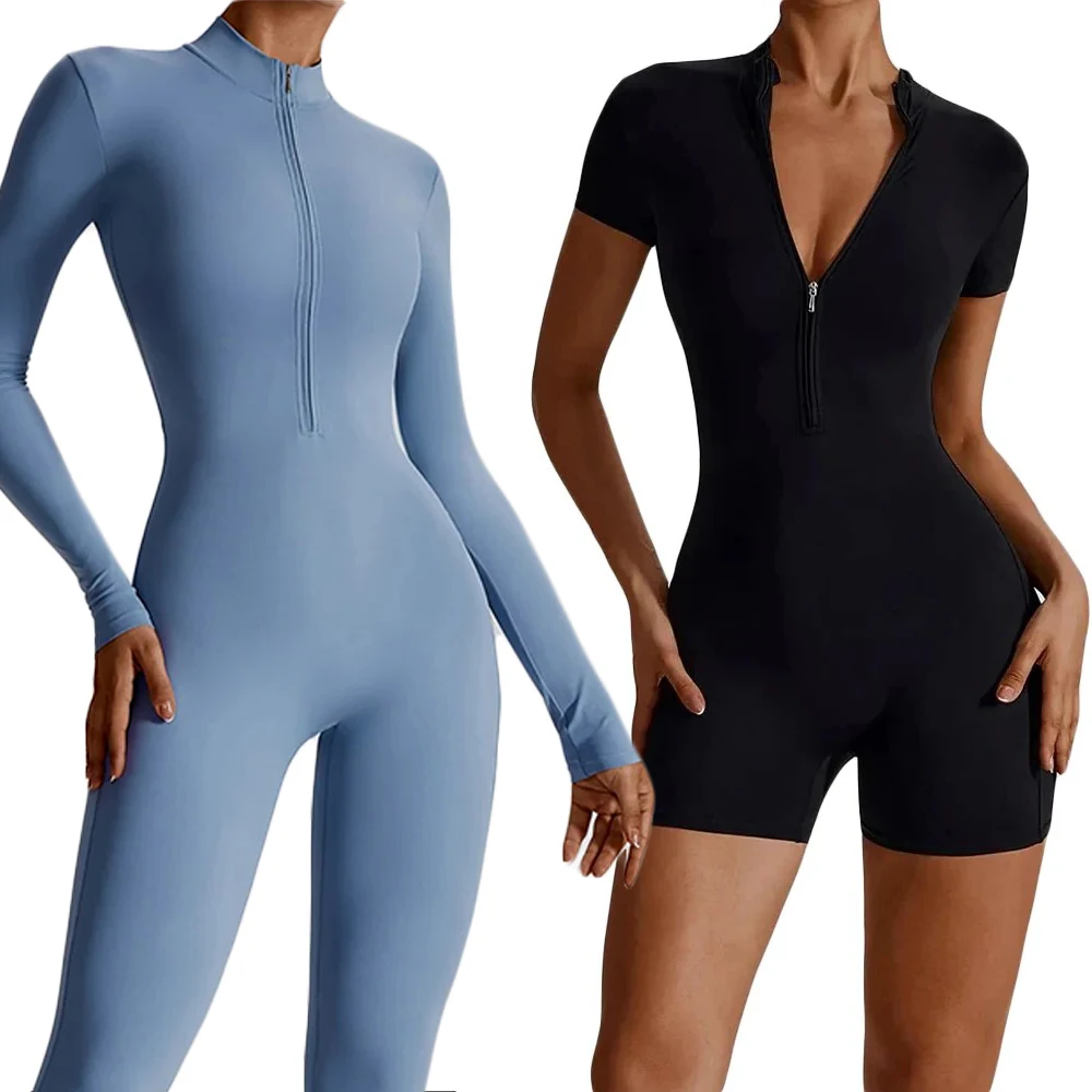 Mono de entrenamiento con cremallera de verano, monos deportivos para mujer, ropa de gimnasio, trajes de Fitness para correr, chándal de gimnasio, ropa deportiva corta, conjunto de Yoga