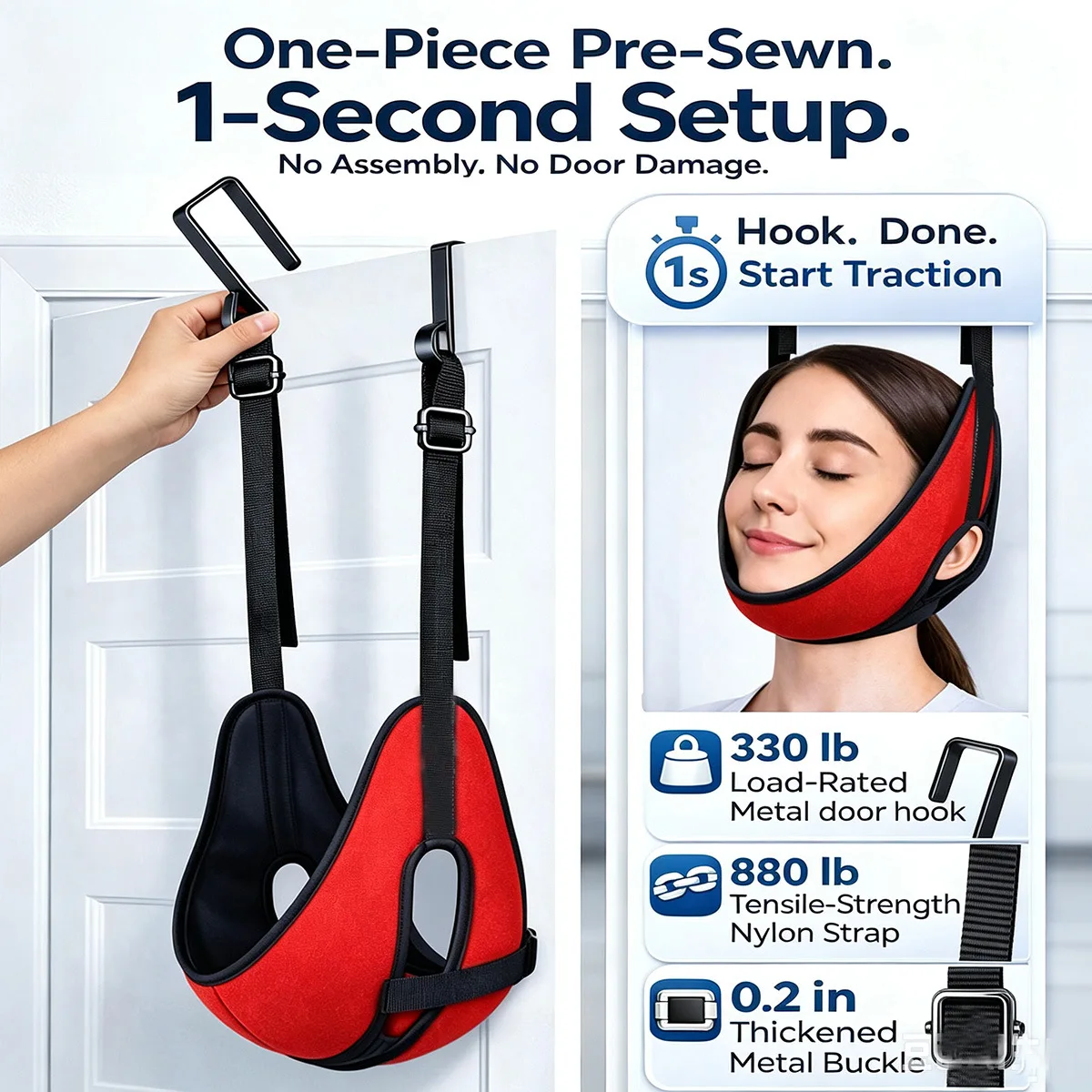 Upgraded Door‑Hanging Cervical Brace, Max 300 lbs Load, Thickened Neck Support & Fix Strap, Breathable Cervical Traction Tool