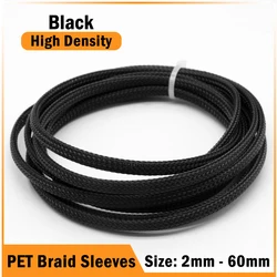 1/3/5/50m Black PET Braid Sleeves 2/4/6/8/10/12/14/16/20/25/30/35/40/50/60mm High Density Insulated Snake Skin Cable Wrap Sheath