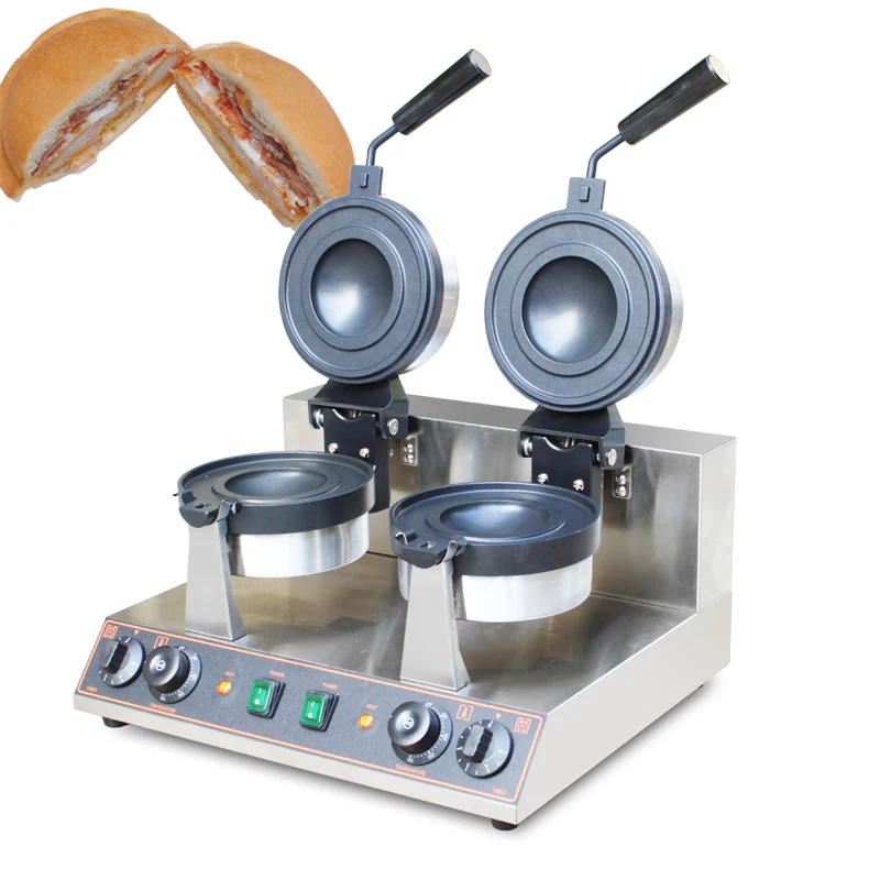 Double head UFO Hamburger Gelato Panini Press Semlor Paczki Krapfen BakerMaker Commercial Ice Cream Burger Waffle Machine