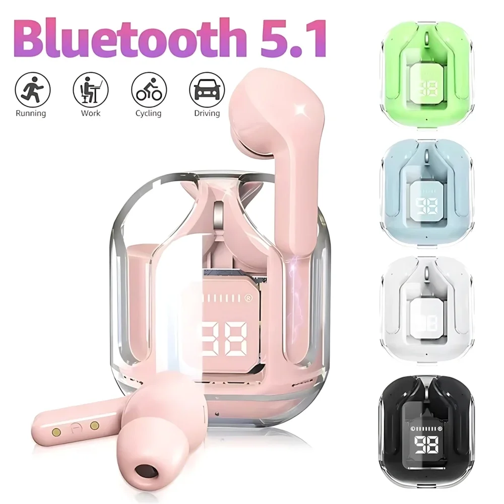 

True Wireless Bluetooth Earplug Sports Headset Transparent ENC Power Digital Display Stereo Sound Earphones For All Smartphone
