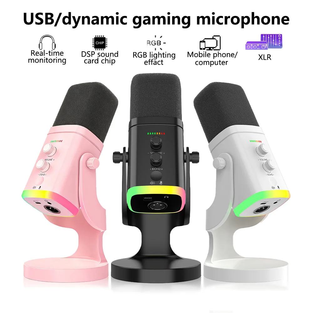 

Динамический RGB настольный USB-микрофон для пирографии, компьютерный микрофон с шумоподавлением, игровая потоковая передача на LIVE, голосовой конденсаторный микрофон