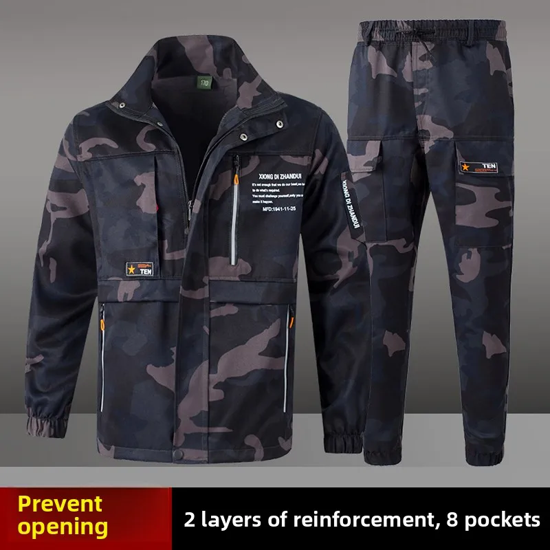 

Men's Casual Camouflage Workwear Set Spring Autumn Cotton Blend Fabric Wear Resistant Outdoor Construction Site Labor Protect...