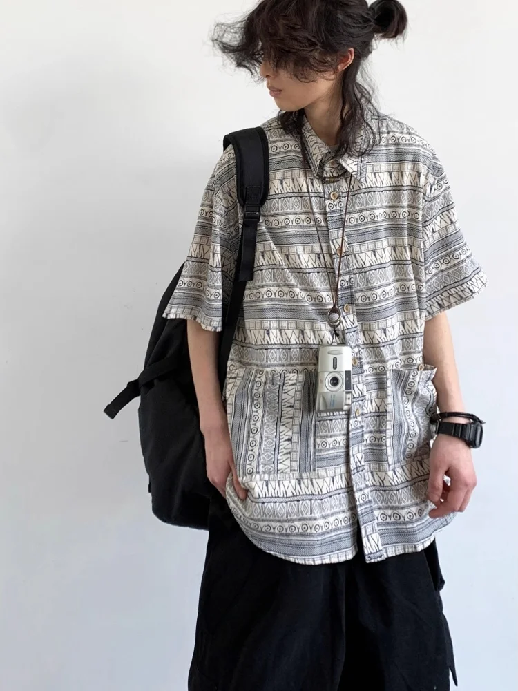 

Summer New Retro Print ort Sve Loose Workwear irt Men's Casual Sle Comfortable Fit Printed irt Trendy Design