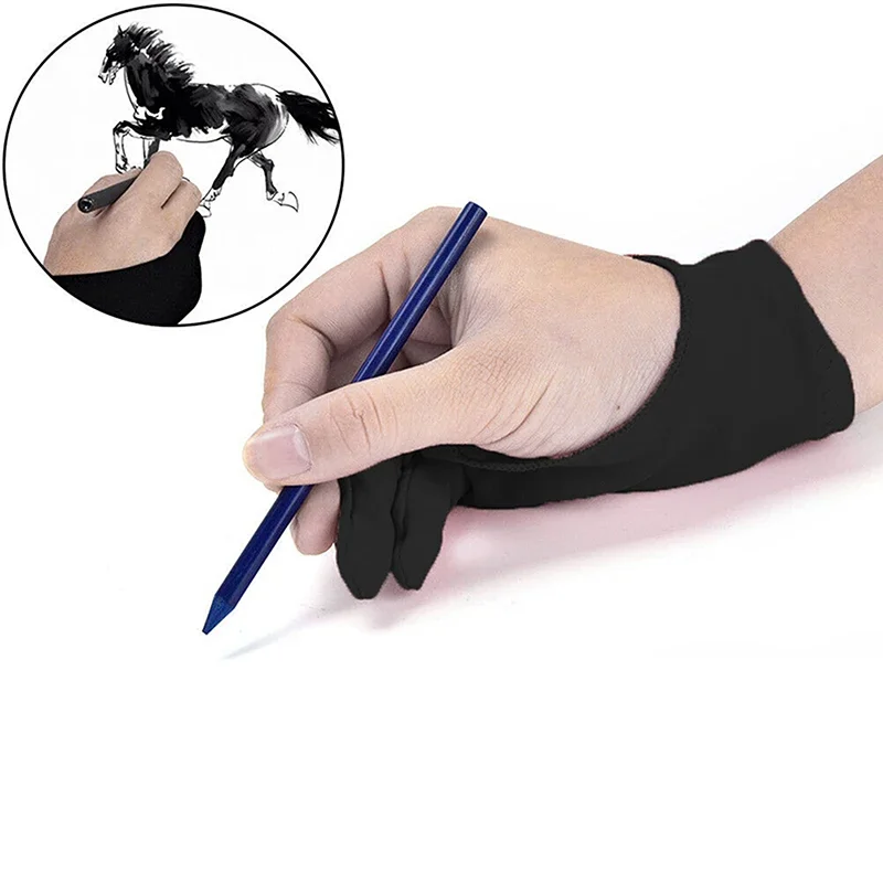 New 3 Sizes Two Finger Anti-fouling Glove For Artist Drawing & Pen Graphic Tablet Pad Household Gloves Right Left Hand Black