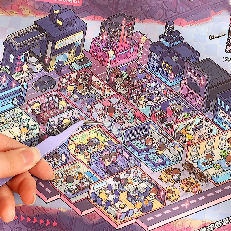 

Mr. Paper 30pcs Miniature Scene Sticker Book - Diorama Collection 7.0 Series, DIY 3D Journal Collage, Themed Stationery Sticker