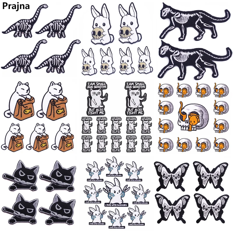 10PCS/lots Hippie Cat Embroidery Patch Cartoon/Animal/Skull Patch Iron On Patches For Clothing thermoadhesive Patches On Clothes