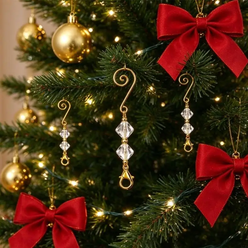 100-Piece Decorative Ornament Hanger Hook Set with Metal Bases, Faceted Acrylic Beads, and Opening Clasps for Holiday 37JD