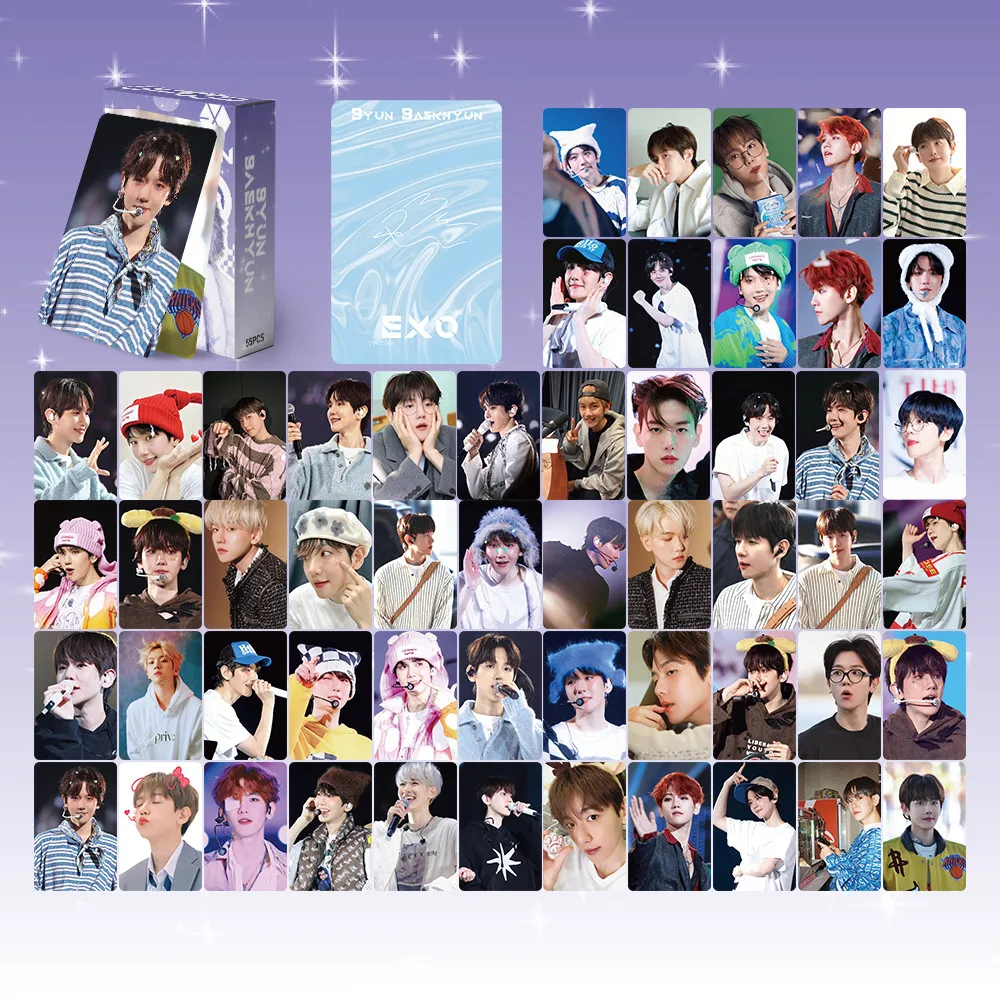 55 قطعة من بطاقات LOMO المجسمة بالليزر BAEKHYUN EXO - مجموعة بطاقات الصور لألبوم K-pop مع طلاء غير لامع ممتاز (متجر Anime Worlds)