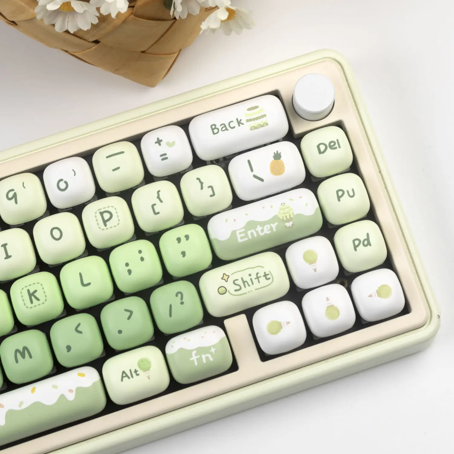 140 キーかわいいキーキャップ MOG 夏テーマキーキャップ PBT 女の子のためのかわいいグリーンキーキャップダイサブメカニカルキーボード 6.25U 分割スペース
