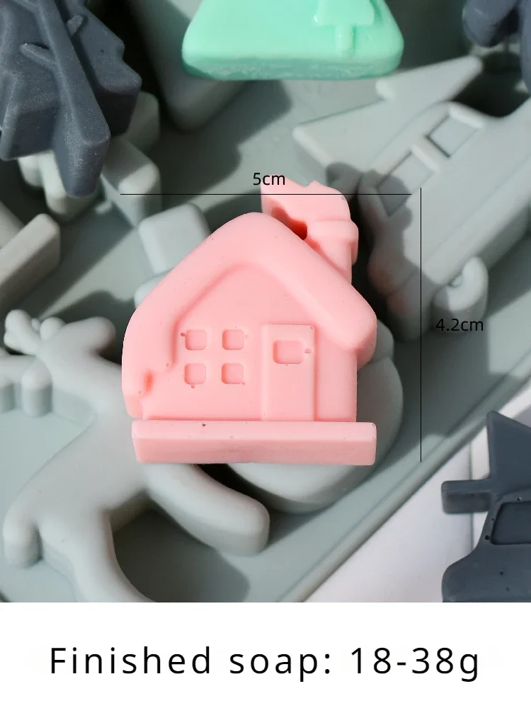 8 Holes Silicone Molds for Soap Diy Creative Christmas Series Elk Snowman Cartoon Shape Small House