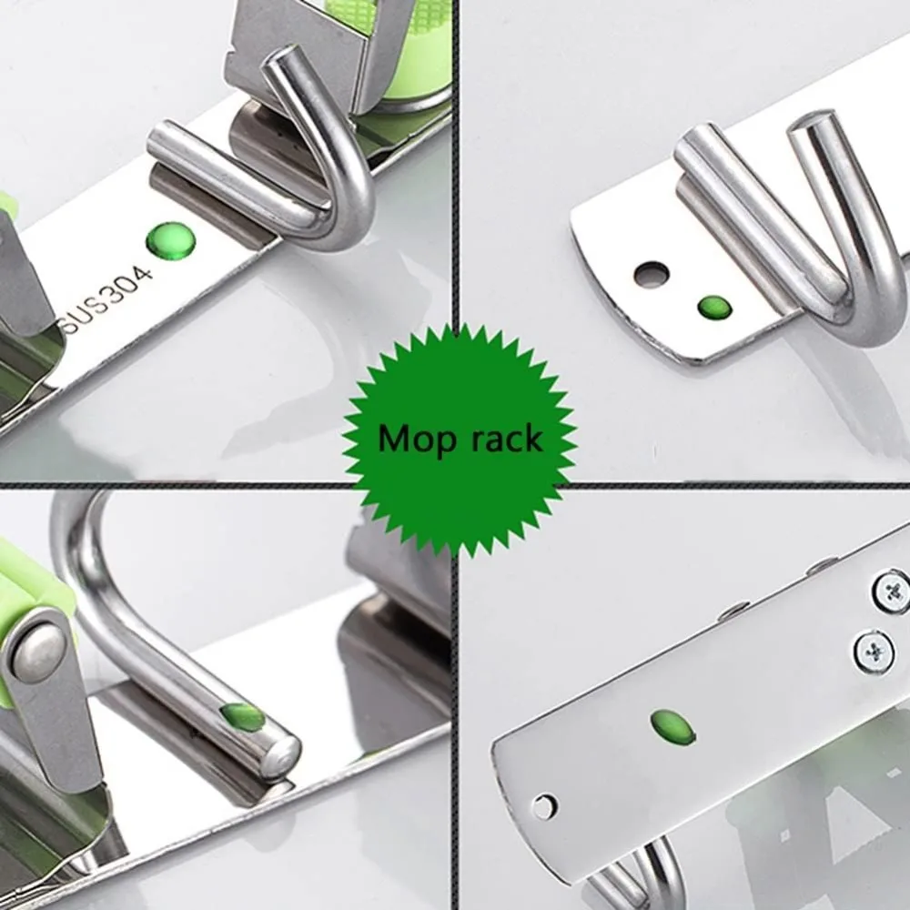 رف تخزين مكنسة وممسحة مثبت على الحائط مع تصميم إبزيم لأدوات التنظيف، مثالي للمطبخ والحديقة والجراج