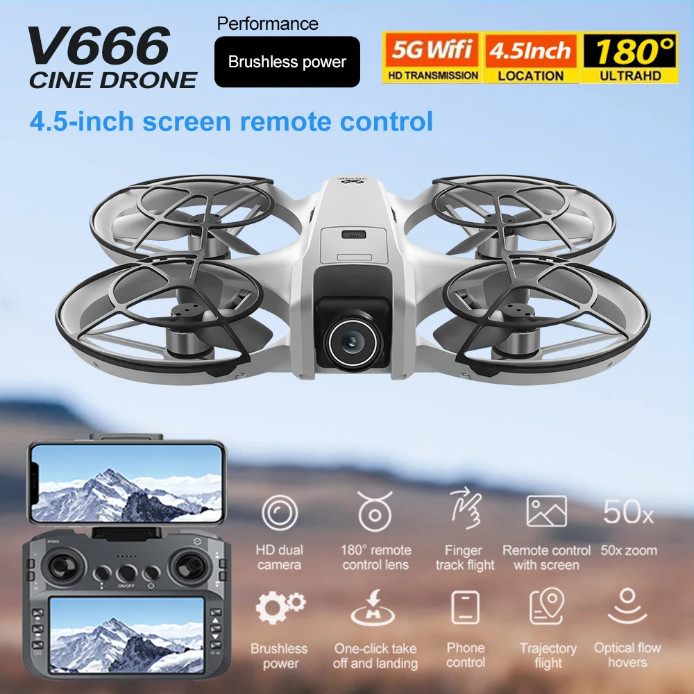 

2025 V666 Drone 4K Professional HD Dual Camera UAV 5G WIFI FPV Aerial Photography 4.5inch Screen Remote Control RC Dron Toys