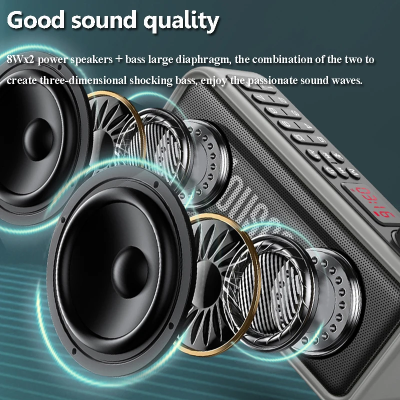 Portable Outdoor Bluetooth Speaker Wireless Stereo Subwoofer Mini FM Radio Handsfree Call Music Player Support Recording Dual TF