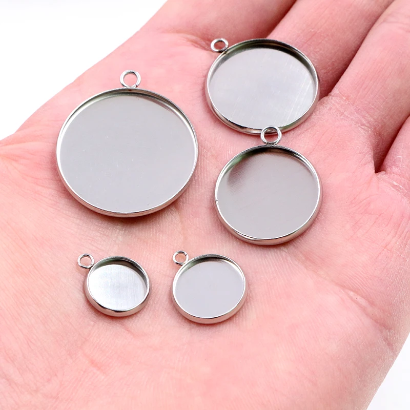 8/10/12/14/16/18/20/25/30mm Inner Size Stainless Steel Material Simple Style Cabochon Base Cameo Setting Charms Pendant Tray