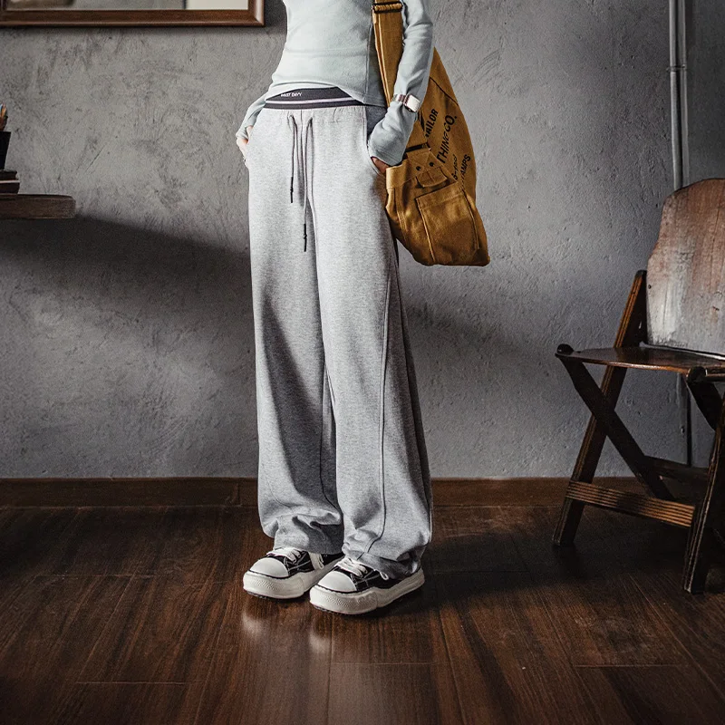 Maden Casual Women's Sweatpants Elastic Waist Preppy Style Joggers Wide leg Pants with Drawstring Trousers Autumn and Winter
