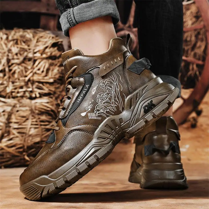 Mens High Top Sneakers Fashion Leather Casual Shoes Lace Up Ankle Boots Plush Warm Winter Shoes for Men Non Slip Hiking Footwear