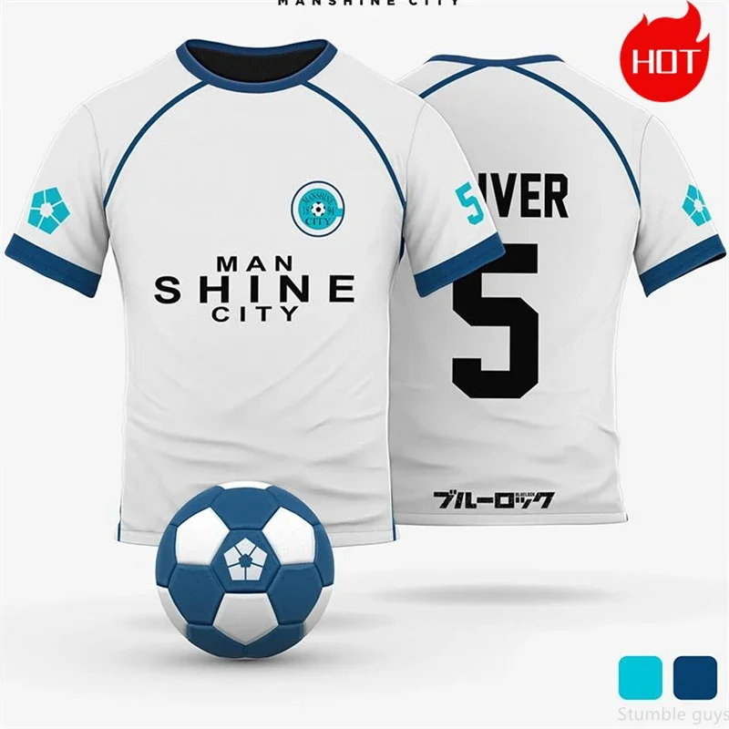 Blaues Anime-Sport-T-Shirt für Jungen, Fußballtrikot, Jungenkleidung, Mädchen-Kurzarmshirt, Harajuku Cosplay Grafik-T-Shirts