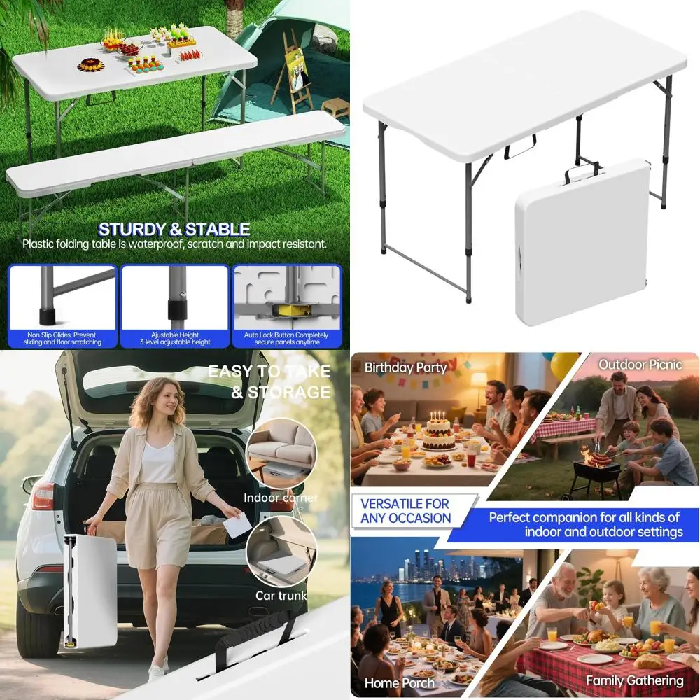 

Портативный 4-футовый складной пластиковый стол с регулируемой высотой для наружного и внутреннего использования, с ручкой для переноски, подходит для пикников a