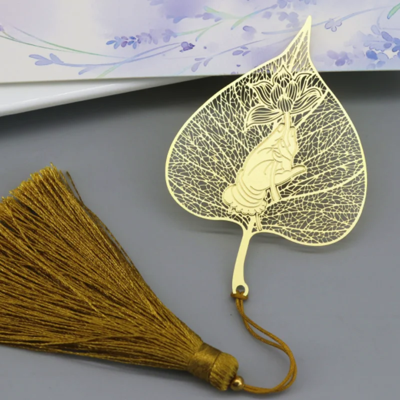

Kawaii Bergamot Lotus Bodhi Leaf Brass Bookmark Student Exquisite Office Portable Reading Pendant Stationery DIY Decora Supplies