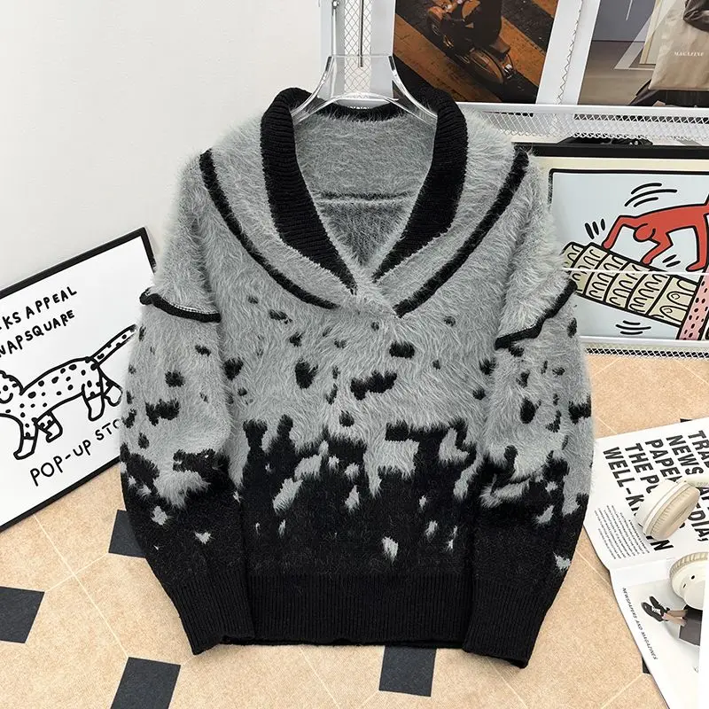 

Winter Men's Loose Fit V-Ne Faux Fur Knitwear Retro k Sle Versatile Comfortable Polyester Fiber Long Sve Sweater