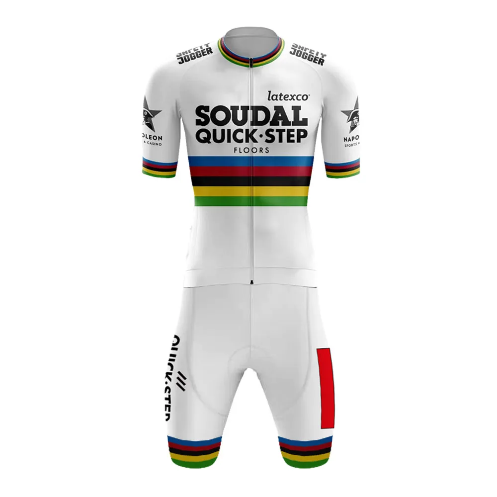 2023 White Soudal Quick Step Team Cycling Skinsuit Bodysuit World Champion Cycling Jerseys Set Race Clothing Jumpsuit MTB