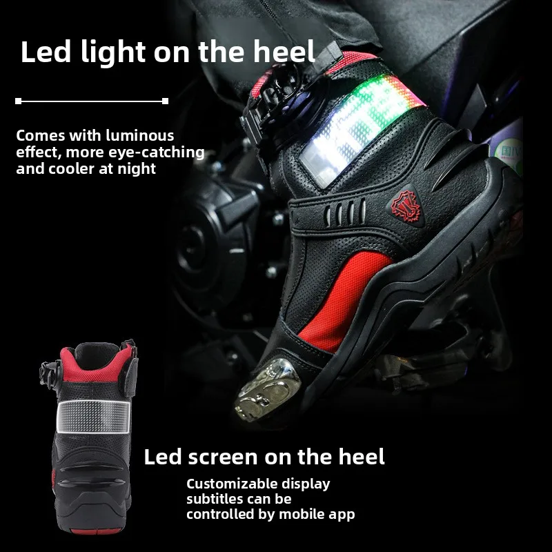 

Мотоциклетная обувь, мужские мотоциклетные ботинки со светодиодным экраном, противоскользящая обувь для езды по бездорожью