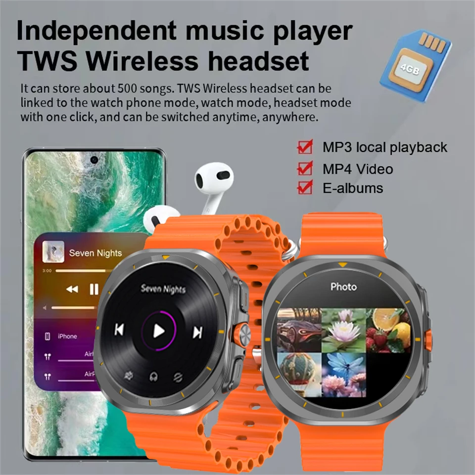 2025New DT Watch 7 Ultra Smart Watch 32GB Memory 3D Video Display Sports Watch GPS NFC Compass MP3 MP4 Play Smartwatch Men Women - Image 4