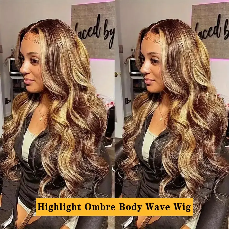 30 inch Highlight 13x4 13x6 Hd Lace Front Wig Human Hair Body Wave Lace Frontal Wig Pre Plucked Ombre Highlight Human Hair Wigs