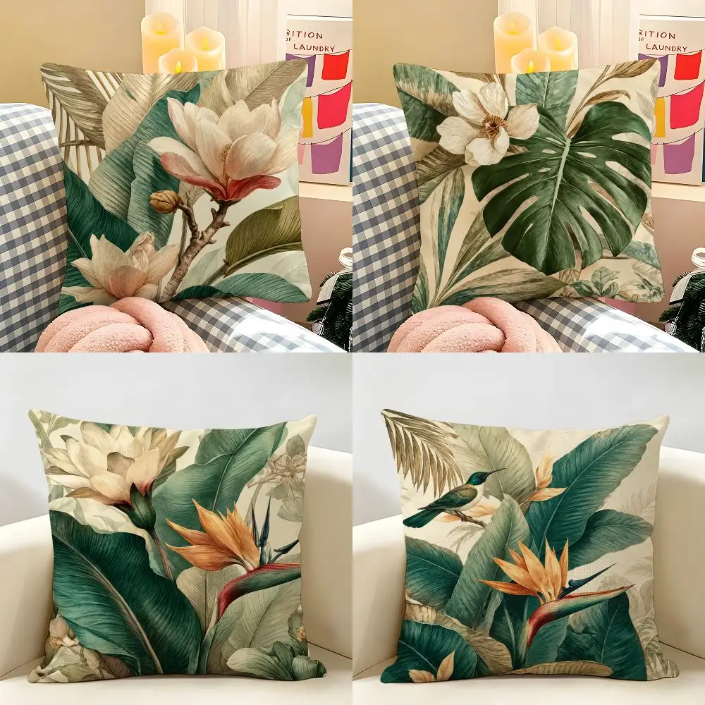 Vintage Tropical Garden Cushion Cover Natural Linen Double Sided Print  Throw Pillow Case for Sofa Couch Home Decor