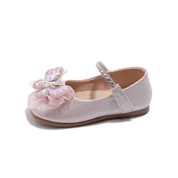 Scarpe da bambina in pelle Scarpe casual per bambini con pizzo a farfalla Principessa di cristallo Dolce chic Morbido Abito da festa per bambini Appartamenti morbidi